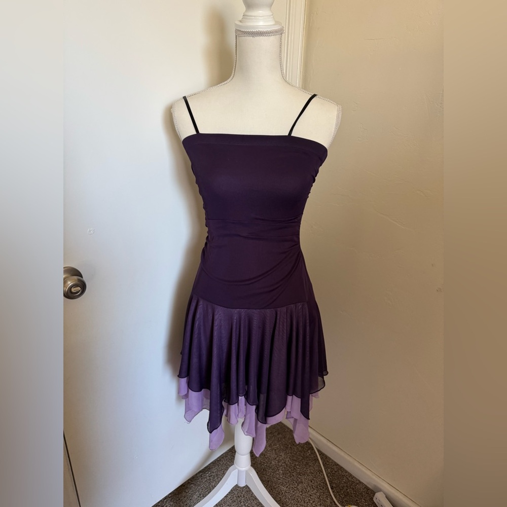 Y2K Vintage City Triangles purple strapless mini dress Asymmetrical Hem Small - Picture 6 of 6